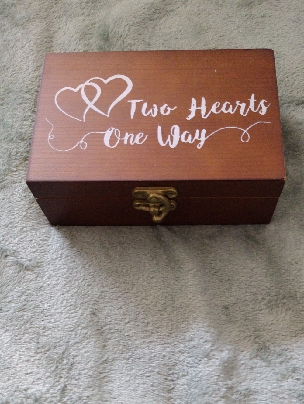 Wooden Wedding Ring Box "Two Hearts One Way"